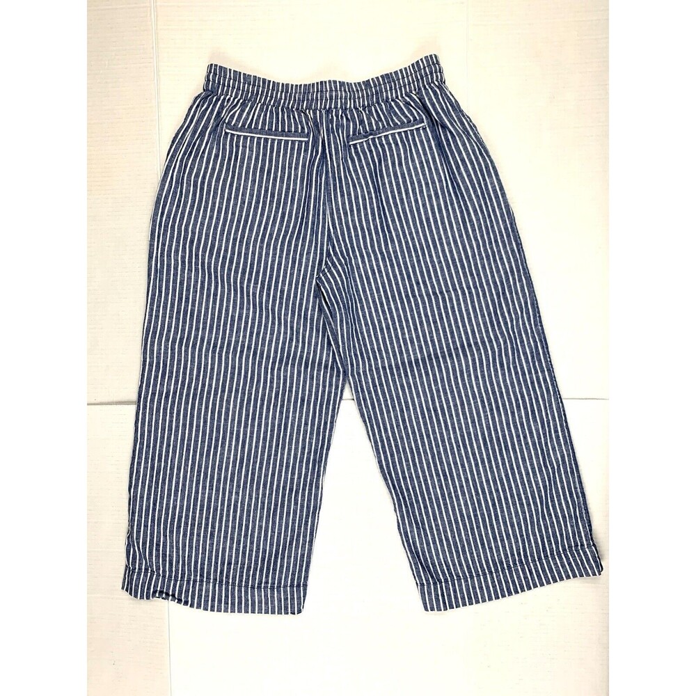 Beach Lunch Lounge Linen Blend Pants Small Pull-On Cropped Striped Blue White - Picture 2 of 8